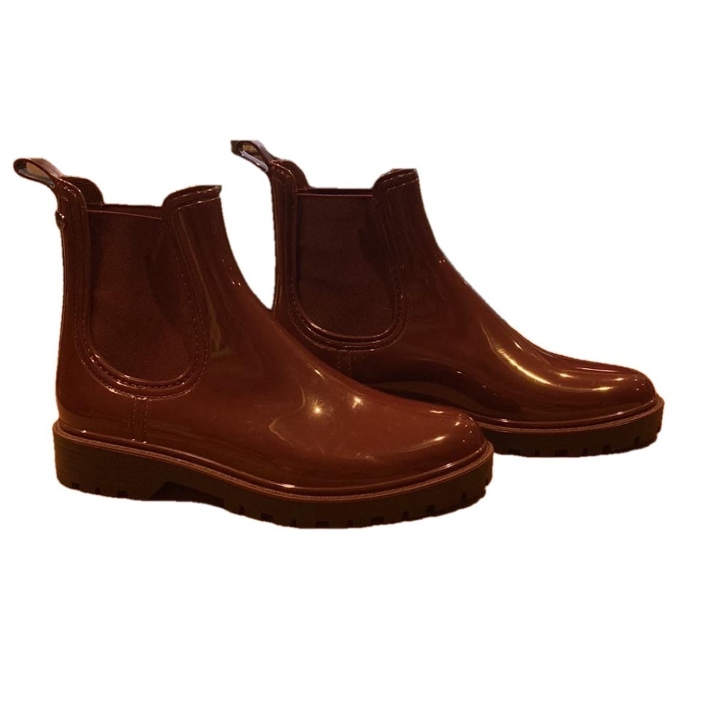 ALDO Burgundy Shiny Chelsea Rain Boots Waterproof Rubber Lug Sole EU 38 - Picture 2 of 16